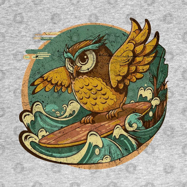 Owl Surfing Art by MintaApparel